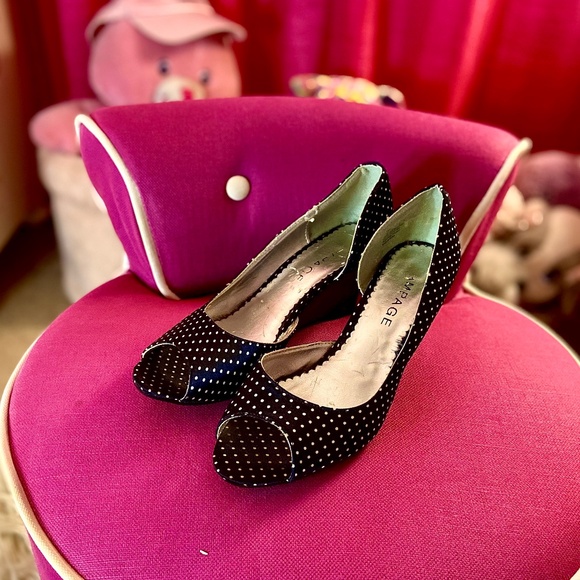 1950s Retro Pinup Style Classic Peep-Toe Polka Dot Slip-On Wedges Women’s 7.5 - Picture 4 of 6